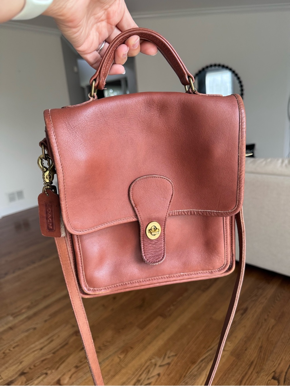 Vintage Brown Leather Coach Station Crossbody Bag Purse